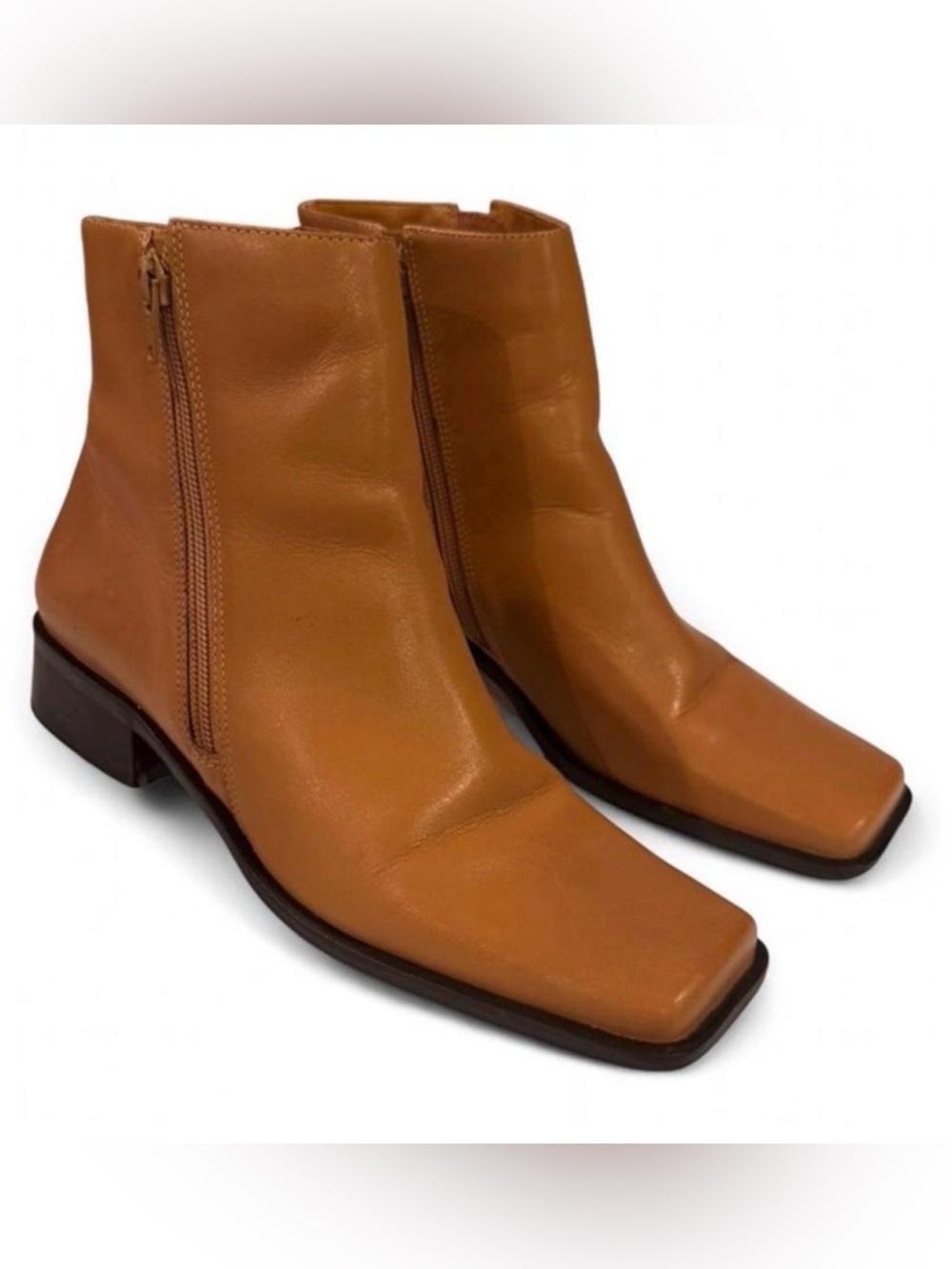 Bruno Valenti Womens 7 Leather Ankle Boots Brown Square Toe Block Heel Y2K